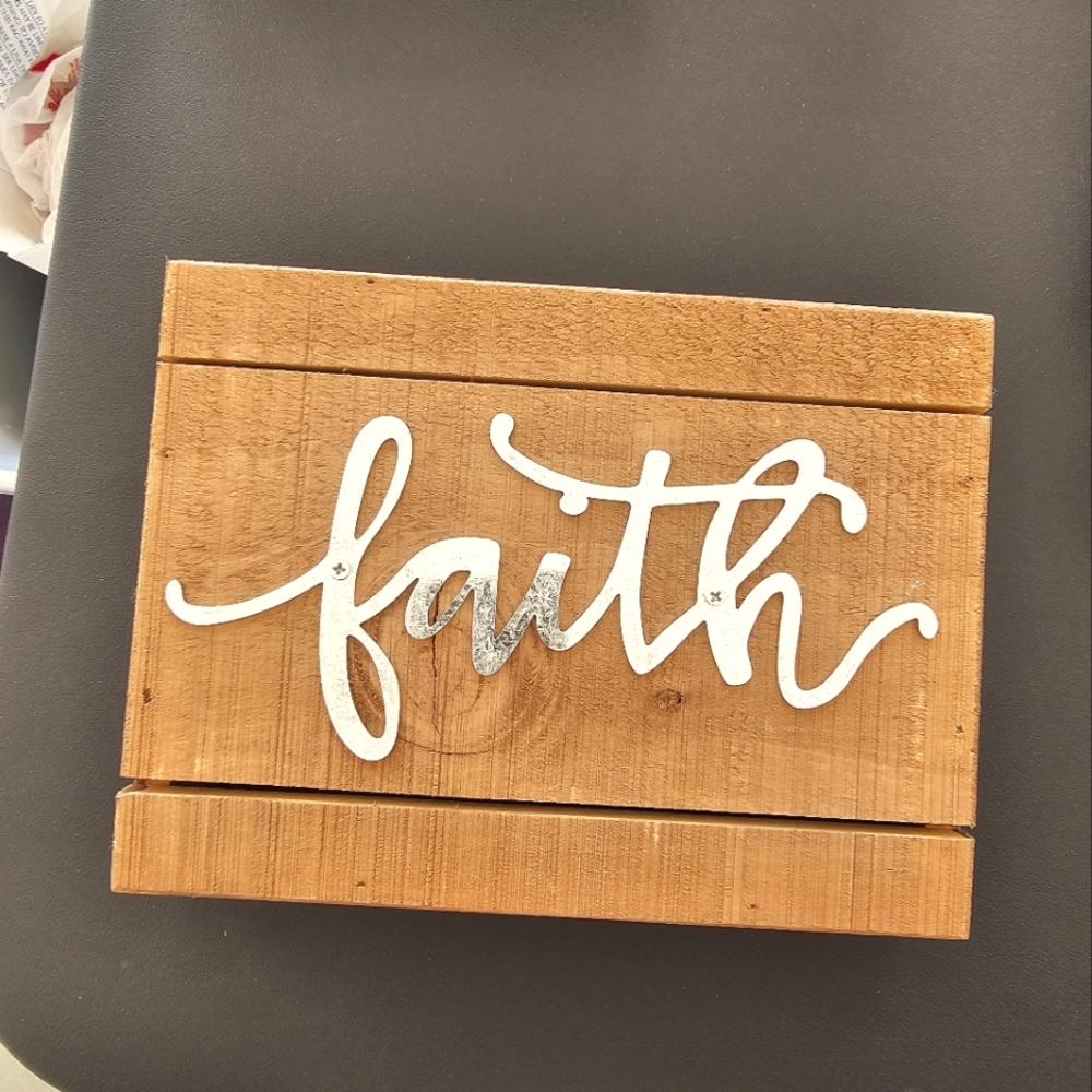 Wooden Faith Sign with Metal Script